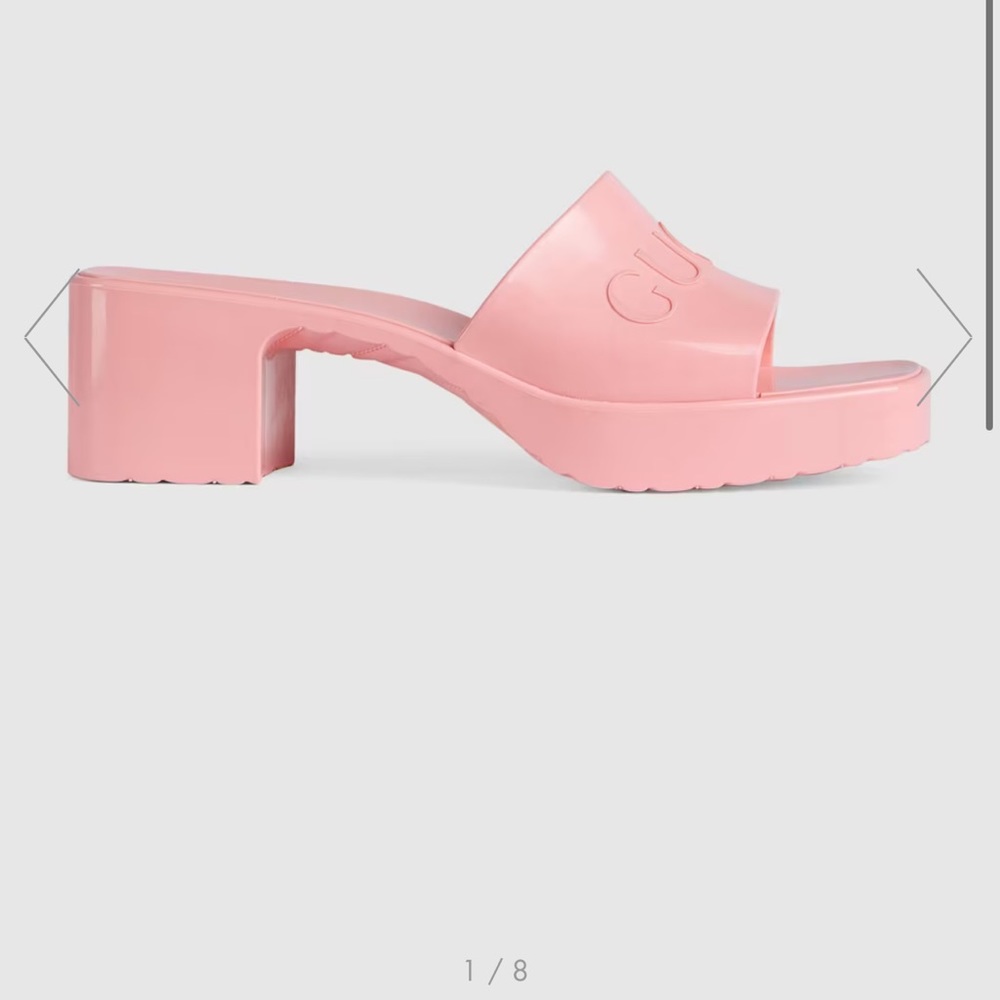 GUCCI PINK PATENT PLATFORM SANDALS
